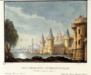Vue des remparts de Calais en 1347 pendant la guerre de Cent Ans, décor pour l