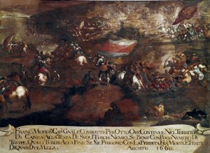 Guerre de Candie (Crète) : Bataille de La Canée menée par Francesco Morosini en août 1660 - Italian School