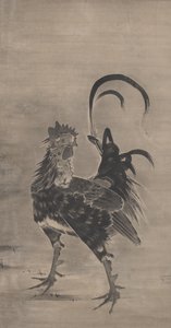 Coqs, poule et poussins, à gauche d
