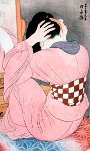 Une fille se coiffant, ou, Femme avec une sous-ceinture