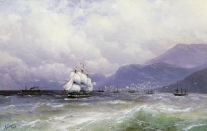 Paysage côtier avec des navires au large de Trébizonde, 1888