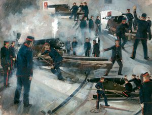 Équipage de canon, casemates de la batterie de Dartmouth Point, château de Dartmouth, fin du 19ème siècle, années 1990 - Ivan Lapper