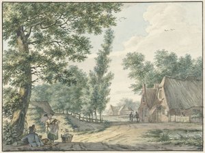 Paysage avec deux personnes sous un arbre
