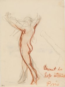 Figure nue de dos avec les bras au-dessus de la tête