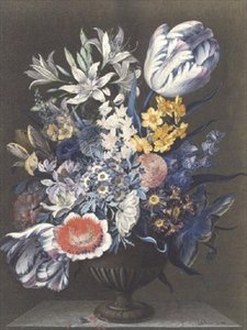 Urne avec des fleurs sur une table en marbre - J.A. Simson