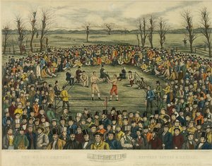 Le grand concours entre Sayers et Heenan pour 200 livres de chaque côté, gravé par J. R. Mackrell et J.B. Rowbotham - J.B. and Brown J. Rowbotham