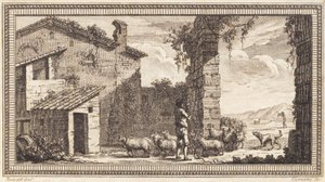 Un berger avec des moutons et des chèvres