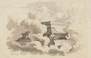 Dans les nuages repose un sarcophage sur quatre sphinx