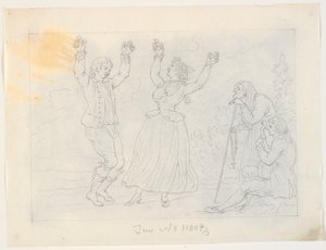 Homme et femme dansant le fandango. Un jeune homme jouant de la guitare et une vieille femme regardant - J.F. Clemens