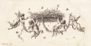 Vignette avec feuilles enroulées et ruban