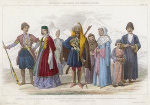 Races géorgienne, circassienne et arménienne (gravure en couleur)