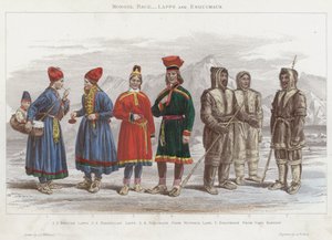 Race mongole, Lapons et Esquimaux (gravure en couleur)