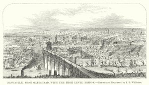 Newcastle, depuis Gateshead, avec le High Level Bridge - J.L. (after) Williams