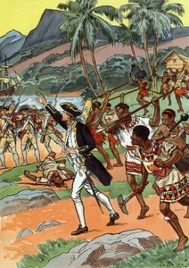 Mort de James Cook tué par les locaux à Hawaï - J.L Beuzon (fl.1880 1940)