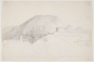 Étude de paysage avec montagne et bâtiments. Spoleto, Italie - J.L. Lund
