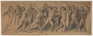 Esquisse pour le rideau du Théâtre Royal ; putti tirant le rideau de côté - J.L. Lund