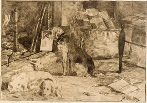 Chiens sur la cheminée n° 1 - J. Alden Weir