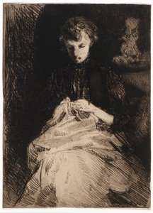 Femme assise en train de coudre - J. Alden Weir