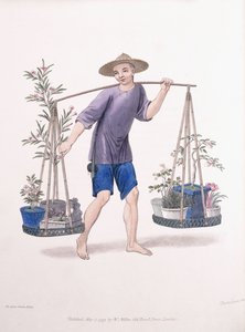 Un porteur avec des arbres fruitiers et des fleurs, vers 1800-01
