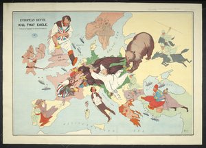 Carte dessinée de la zone de guerre européenne intitulée 