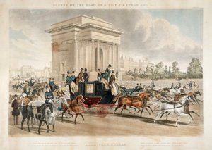 Voitures à cheval le long de Hyde Park Corner, Londres, 1838 - J Harris