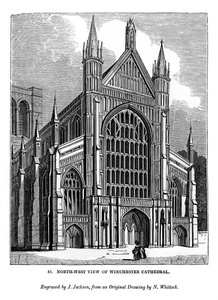 Vue nord-ouest de la cathédrale de Winchester, 1843