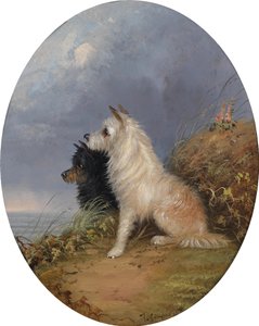 Deux chiens sur la plage - J. Langlois