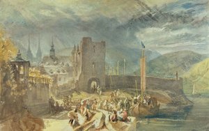 Vue de Boppard, avec des figures sur la rive du fleuve
