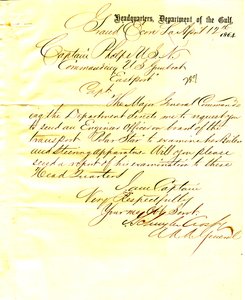 Lettre de J. Schuyler Crosby, Grand Ecore, Louisiane, à Seth Ledyard Phelps, commandant U. S. S. Eastport, 12 avril 1864 - J. Schuyler Crosby