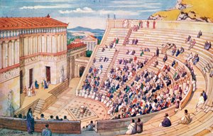 Carte postale représentant un amphithéâtre, Empire romain (impression)