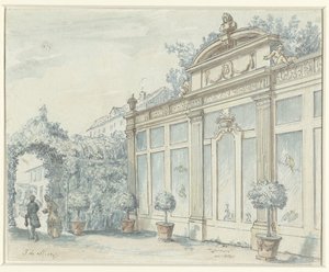 Vue dans un jardin français avec un homme et une dame - J. de Marsy