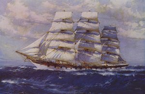 Navire à voile Taranaki (lithographie en couleur) - Jack (after) Spurling