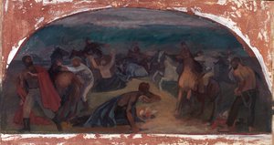 Voleurs de bétail surpris par une patrouille, étude murale, Burns, Oregon, 1941 - Jack Wilkinson