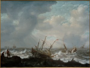 Trois-mâts et autres navires en mer agitée