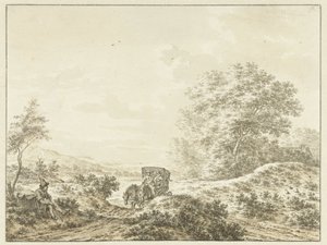 Paysage vallonné avec une voiture de voyage