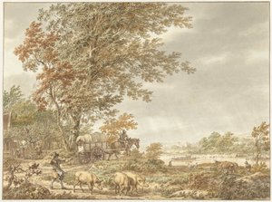 Paysage vallonné avec un porcher et d