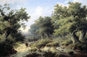 Paysage forestier avec voyageurs