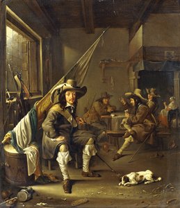 Un cavalier assis avec des soldats jouant aux cartes, 1655