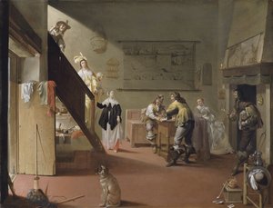Compagnie élégante fumant et buvant dans une auberge / Scène de bordel - Jacob Duck