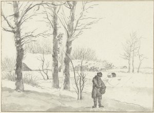 Paysage enneigé avec homme debout