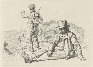 Homme assis et homme debout sur une plage (Etudes gravées)