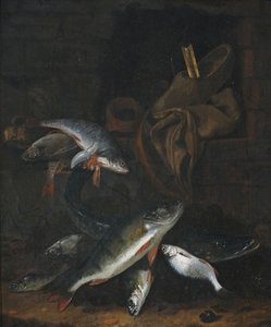 Nature morte aux poissons avec brochet et brème sur un mur - Jacob Gillig