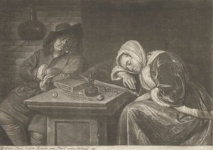 Homme et sa femme dormant à table - Jacob Gole