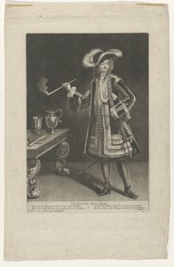 Portrait du capitaine Jan Bart, debout avec une pipe