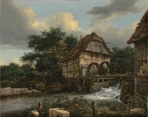Deux moulins à eau et une écluse ouverte - Jacob van Ruisdael
