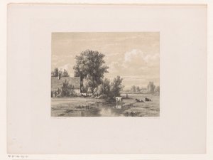 Paysage avec ferme et vache dans l