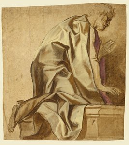 Homme agenouillé, tourné vers la droite (recto) ; Esquisses de figures (verso) - Jacob Jordaens