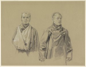 Deux soldats blessés, le gauche avec son bras en écharpe, le droit avec des béquilles - Jacob Joseph Eeckhout