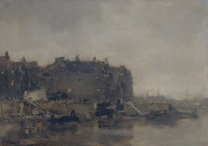 Maisons sur le Prins Hendrikkade, Amsterdam, par un jour brumeux