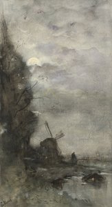 Paysage avec moulin au clair de lune - Jacob Maris